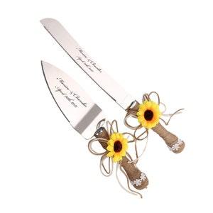 Personalized Wedding CAKE CUTTING SET Sunflower Serving Cutter Knife Server Knive Custom Engraved Minimalist Garden Rustic Boho Traditional