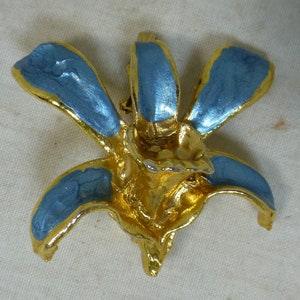 Vintage Orchid Gold 24 Karat with Blue Enamel Flower Pendant & Pin Brooch ??C Genuine Gold Plated Orchid Flower - RISIS Singapore Jewellery
