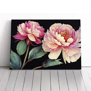 Watercolour Peony Flowers Vol.1 Canvas Print Wall Art Framed Picture Large