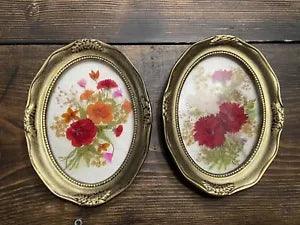 Fibretec Real Tropical Flowers Pressed In Glass Framed Gold Tone Ornate