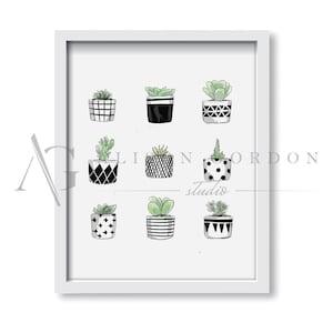 Pattern Succulents - Illustration, Art, Fine Art, Wall Art Print, Poster Illustration, Nature,Botanicals, Plants, Nature, Kitchen Art, Green