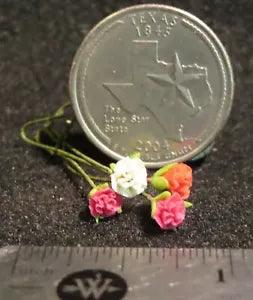 4 Half Open Carnation Red Pink White Flower Garden Floral :12 Miniature #9852