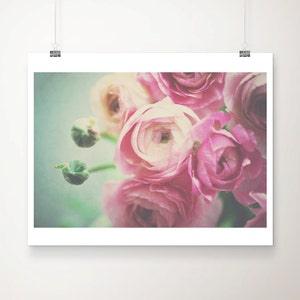 pink ranunculus photograph, pink flower print, bouquet photograph, nursery wall art, fixer upper decor