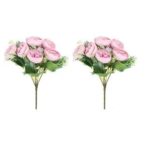 6 Branch Artificial Silk Peony Hydrangea Floral, 2 Pack Fake Flowers, Pink