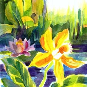 Yellow Orchid Watercolor Tropical Flower Print Bright Colors Wall Decor Tropical Watercolor Art Floral Yellow Flower Art Bedroom Wall Decor