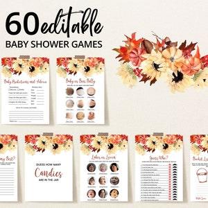 Editable Fall Sunflower Baby Shower Game Bundle, Fall Pumpkin Sunflower Baby Shower Game Pack, Autumn Leaves Baby Shower Games, BBS269