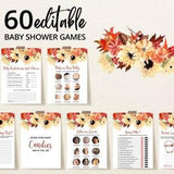 Editable Fall Sunflower Baby Shower Game Bundle, Fall Pumpkin Sunflower Baby Shower Game Pack, Autumn Leaves Baby Shower Games, BBS269