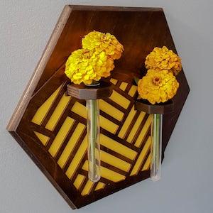 Propagation Station Wall Hanging Wood, Planter Wood, Propagation Station, Indoor Flat Planter, Wall Mounted Flower Holder, Hexagon Shape