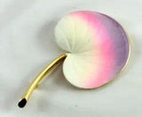 PASTELLI Enamel Paint Textured Lily Pad Leaf Brooch Gold Tone Pink Purple White