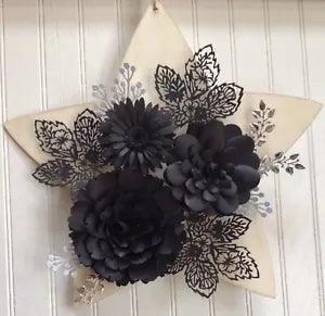 Wall Art Peony Mum Zinnia Handmade 3D Paper Flower Star Shaped Natural Wooden