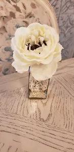 Silk Peony Flower Cream in Vintage Inspired Mirrored Vase Shabby Chic Decor