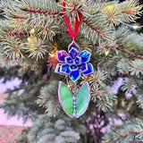 Stained glass Flower Indigo Iridescent, Suncatcher, Wall Window Nature decor, Orchid, Everlasting Plant Christmas Ornament cactus, succulent