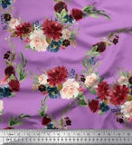 Soimoi Purple Cotton Poplin Fabric Ranunculus & Penoy Floral Print-udT
