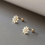 Sunflower Earrings, 10K Solid Gold Jewelry with CZ Inlay, Handmade Jewelry, Mini Stud Earrings, Gift for Her, Dainty Gold Jewelry