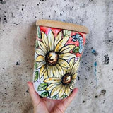 Coffee sunflower canister, italian art pottery, handmade coffee jar, coffee ceramic jar, coffee ceramic container, red coffee storage pot