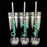 Personalized Water Bottle Bridesmaid Gift Skinny Tumbler with Sunflower, Bridal Party Gift, Wedding Party Tumbler Cup w/ Straw Flower MOH