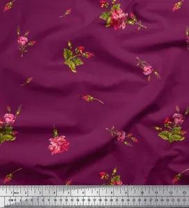 Soimoi Cotton Poplin Fabric Leaves & Carnation Floral Printed Fabric-jor