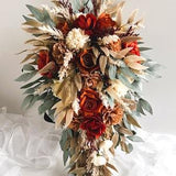 Cascade Wedding Bouquets Burnt Orange Rust Pampas Grass Autumn Eucalyptus Weddings Bouquet Cascading Bridal Flowers Bridesmaids Buttonholes