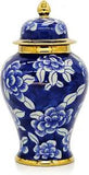 Decor Handmade Gold Trim Blue and White Porcelain Peony Flowers Ginger Jar with