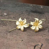 Large Gold Lily Flower Earrings Sterling Silver 925 , 30th anniversary flower