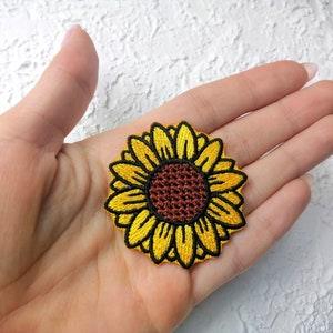 Embroidered Sunflower Patch. Iron On patch, hook and loop patch.