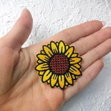 Embroidered Sunflower Patch. Iron On patch, hook and loop patch.
