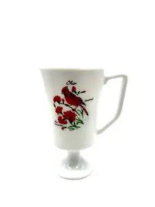 State Souvenir White Milk Glass 5.5" T Pedestal OH 10-oz Mug Cardinal/Carnation
