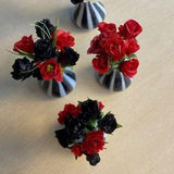 Miniature Black Rose bouquet Dollhouse 1:12 Black and Red