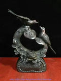 10.8 " China Bronze Fengshui Peony Flower magpie Bird Ganodorma lucidum Statue