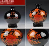 Black crystal glaze porcelain vase painted Peony flower New to world