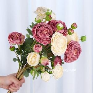 Dried Look Ranunculus Stem | Dried Look Ranunculus Bouquet | Artificial Flower | DIY | Wedding/Home Decor | Gifts - Mauve - White