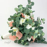CHOOSE RIBBON COLOR - White Ivory Peony, Ranunculus, Blush Calla Lily, Baby??s Breath, Eucalyptus, Greenery Bridal Bouquet, Wedding