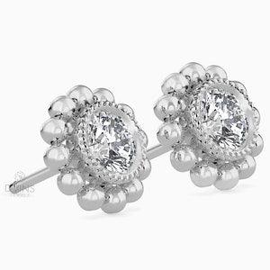 Flower White Gold Moissanite Wedding Earrings, Sterling Silver Moissanite Earrings, Rose Gold Push Back Gift Bridal Stud Earrings for Her