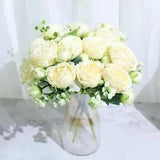 Beautiful Rose Peony Artificial Flowers Small White Bouquet Home Party Wint