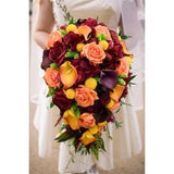 Cascade Bridal Bouquet - Fall Wedding Flowers- Plum Orange Callas Lilies Roses - Add Boutonniere, Corsage, Wedding Arch Flowers and More!