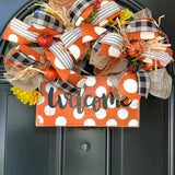 Fall wreath with Cotton and Pumpkins, Thanksgiving holiday Wreath, Buffalo plaid Wreath, Welcome wreath, Black Friday Gift idea
