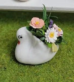 New ListingDollhouse Miniature 1:12 SWAN planter w/peonies, roses, Flowers  VTG handmade