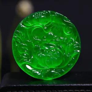 Perfect High Ice Chinese Green Jade Precision Carved Peony Flower Pendant m363