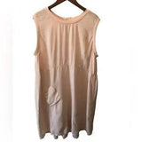 Flax Relaxed Over-Sized Shift Dress L Carnation Pink Flower Pocket Cottagecore