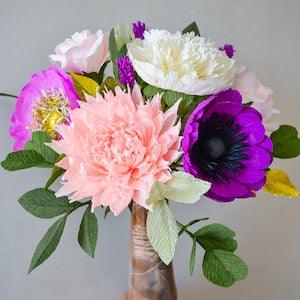 Bright paper flowers bouquet, Housewarming paper flower gift, Handmade bouquet gift, Crepe paper flowers, Anniversary gift, Mixed flowers
