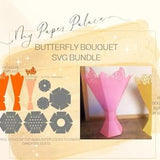 Cardstock Diy Flower Bouquet Gift Box, butterfly design,  candy bouquet, cricut score lines, dash score lines, inserts and decor sections