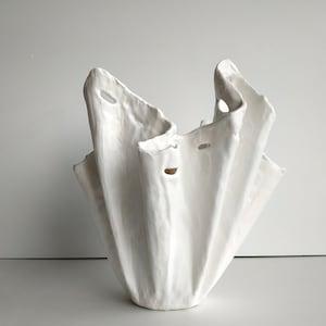 White pottery vase. Upcycled handmade ceramic vase. Modern orchid planter.