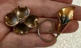 Lot 2 Vintage Signed Stuart NYE Copper FLOWER Brooch Pins CALLA LILY & DOGWOOD