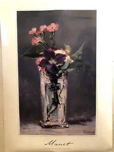 Carnations and Clematis In Crystal Vase 1870 Vtg Poster Print Retro Art Manet