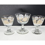 Libbey Rose Bouquet Champaign & Cocktails Glasses Set of 3 White Gold Vintage