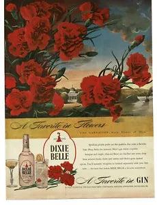 1945 Dixie Bell Gin Red Carnation Ohio State Flower art Vintage Print Ad