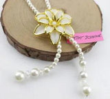 Betsey Johnson White Cream Easter Lily Tassels Long Pearl Necklace Free Gift Bag