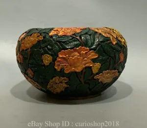 10.4 "Ancient China Wood Lacquerware Painting Dynasty Peony Flower Crock Pot Jar