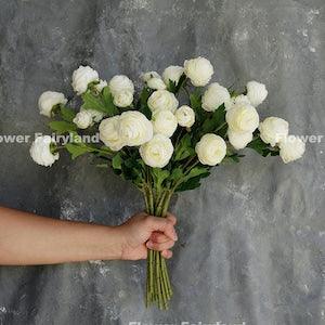 Set of 3 - Small Ranunculus Stem | Artificial Flower | Wedding/Home Decoration | Gifts - White (Set of 3)