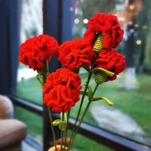 1PCS Yarn Crochet Carnation Artificial Flower Handmade Craft Knit Floral Decor